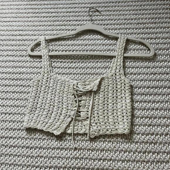 BP Tie Front Crop Crochet Tank - Picture 1 of 3